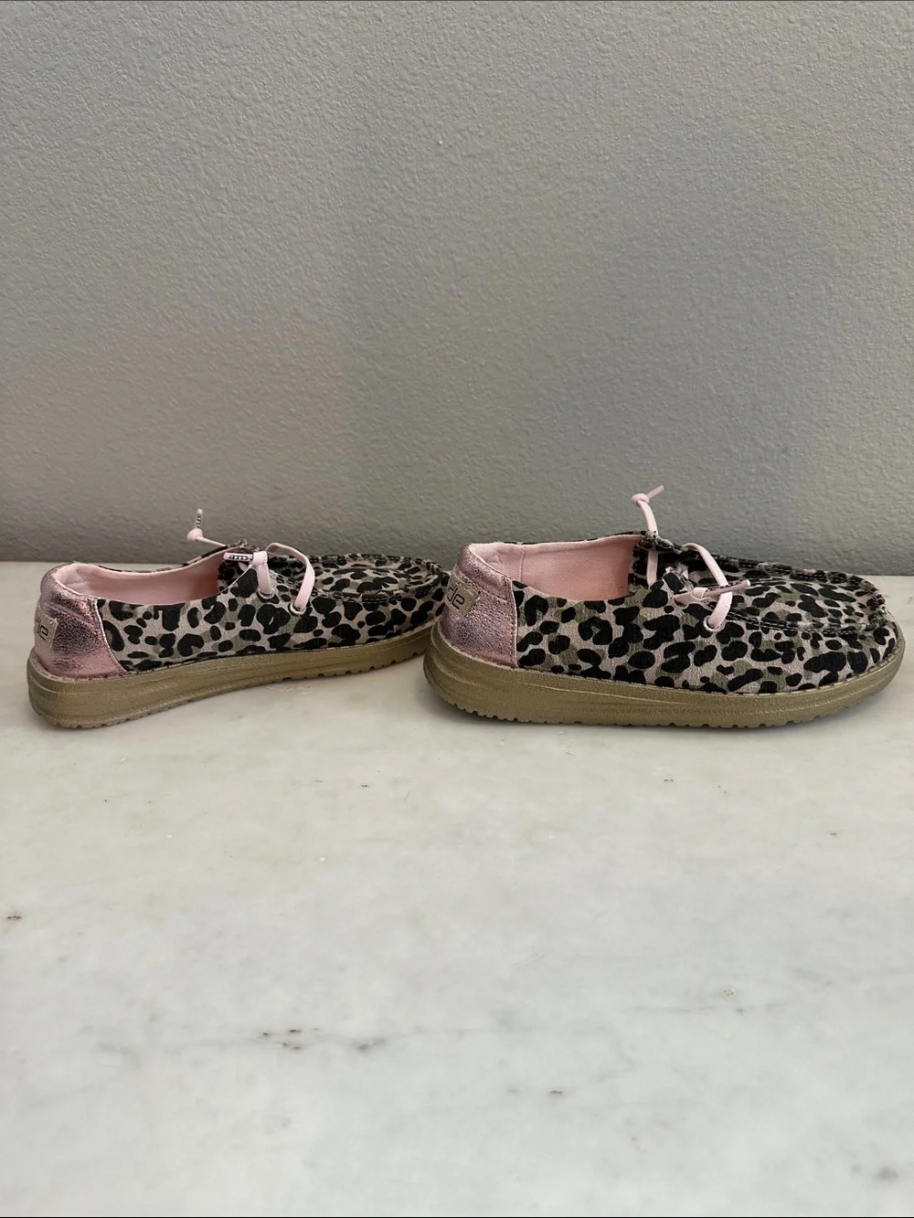 Hey Dude Kids Leopard Print Slip-On Moccasins with Pink Trim